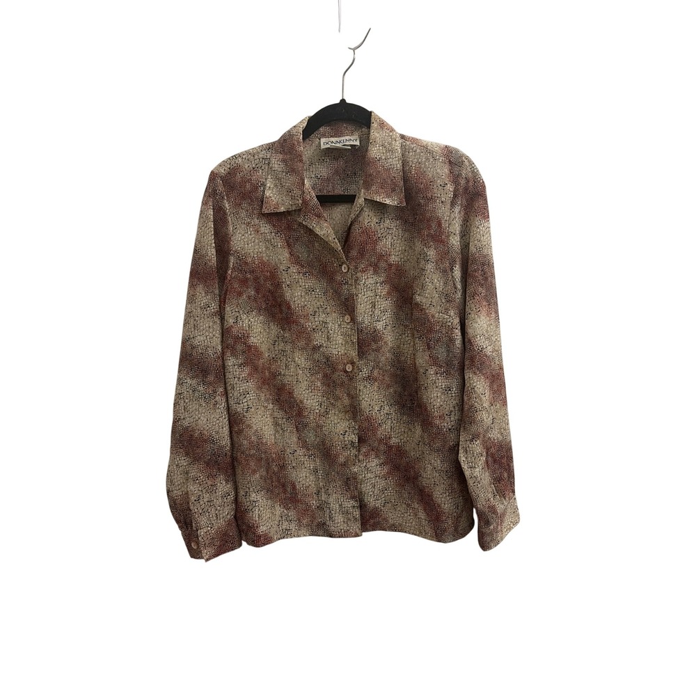 Blouse Button Down Vintage Donnkenny Women Small Brown Snakeskin Shoulder Pads